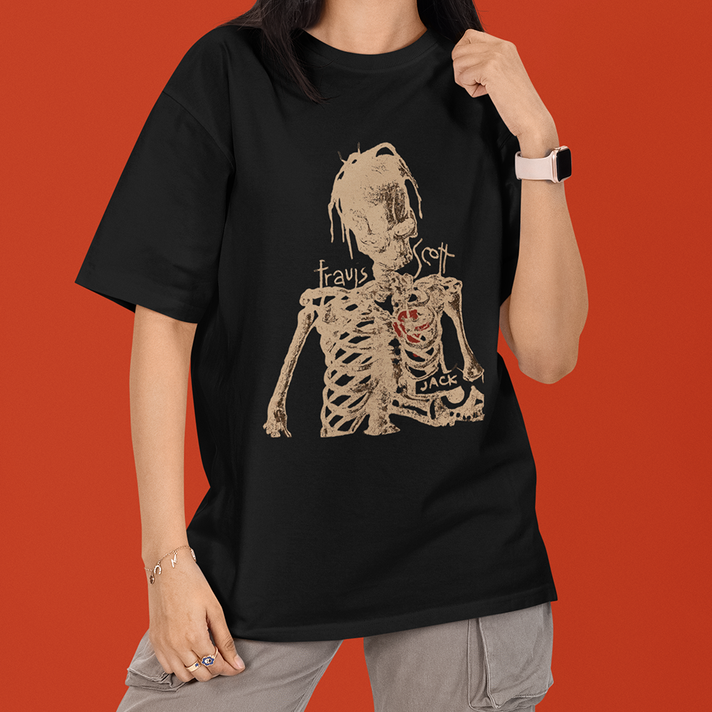 Camiseta Oversized Travis Scott Esqueleto Jack
