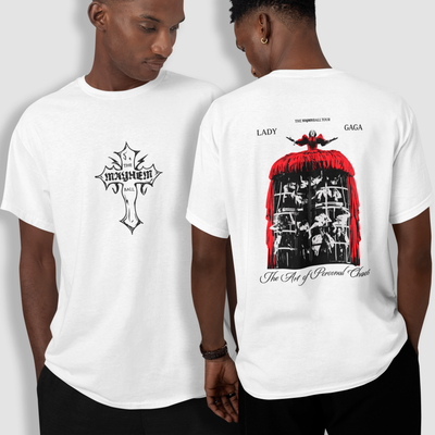 Camiseta Básica Lady Gaga Cruz Logo Mayhem