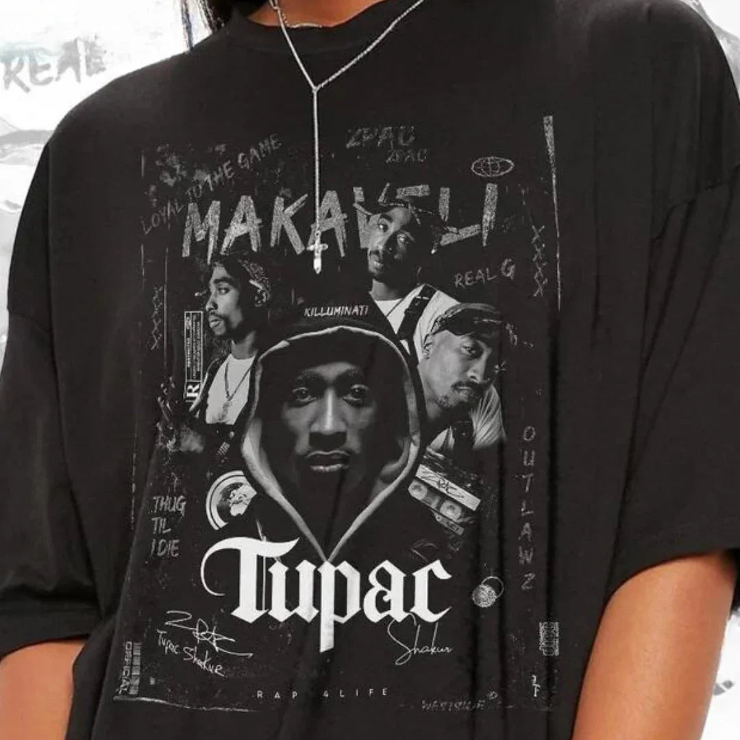 Camiseta Básica Tupac 90's-PRETO