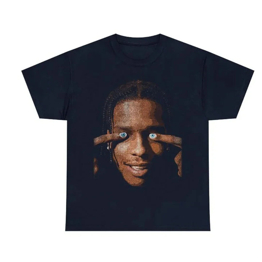 Camiseta Básica Asap Rocky Big Face Rap - PRETO ( FRENTE )