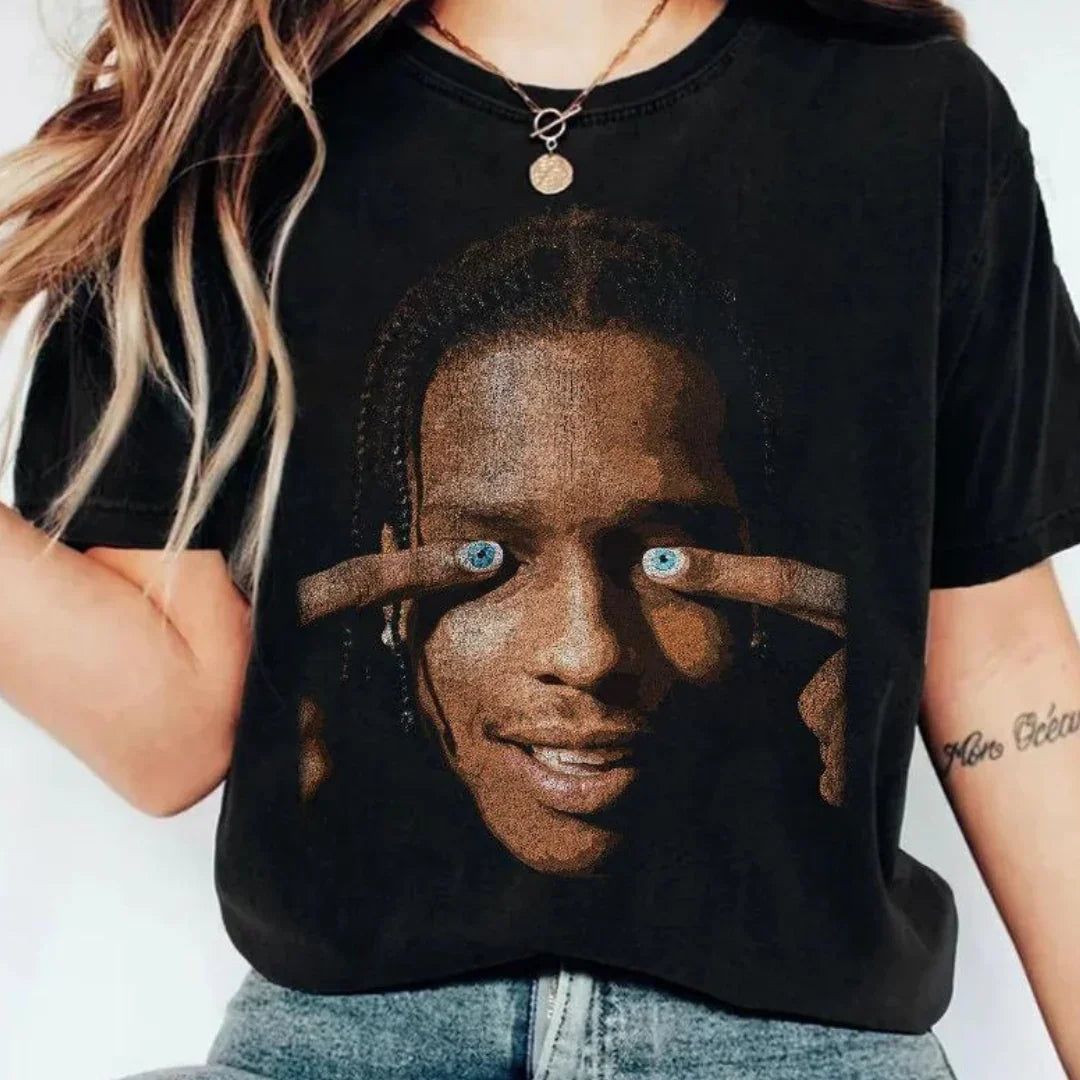 Camiseta Básica Asap Rocky Big Face Rap - PRETO ( FRENTE )