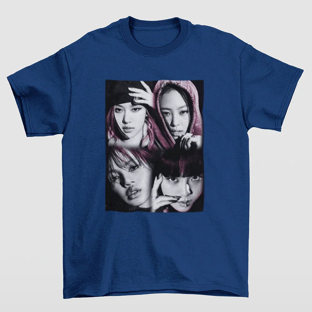 Camiseta Básica P&B Vintage Blackpink-AZUL MARINHO