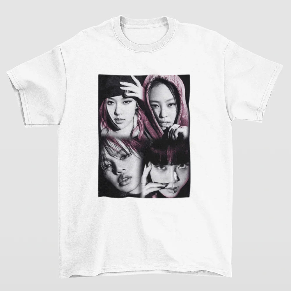 Camiseta Básica P&B Vintage Blackpink-BRANCO