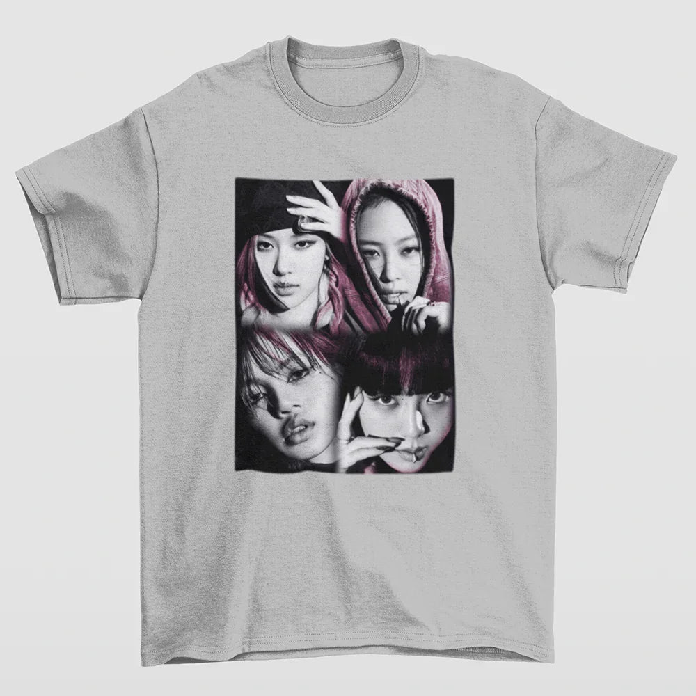 Camiseta Básica P&B Vintage Blackpink-CINZA