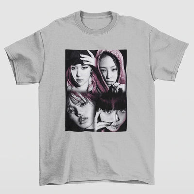 Camiseta Básica P&B Vintage Blackpink-CINZA