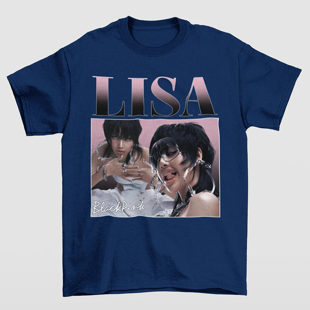 Camiseta Básica Lisa Graphic Retro Blackpink - azul marinho