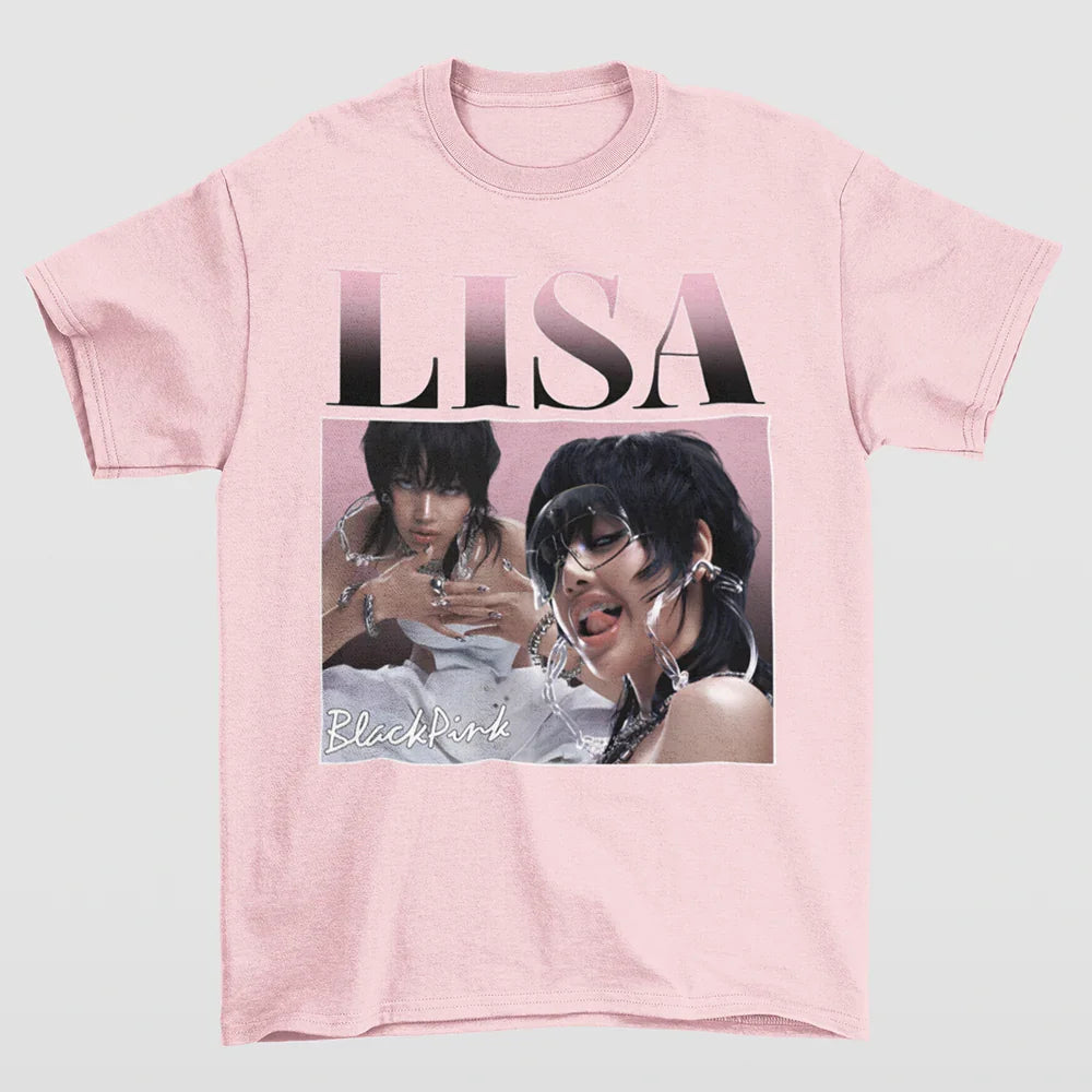 Camiseta Básica Lisa Graphic Retro Blackpink rosa bebê