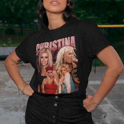 Camiseta Básica Christina Aguilera Vintage Retro- preto