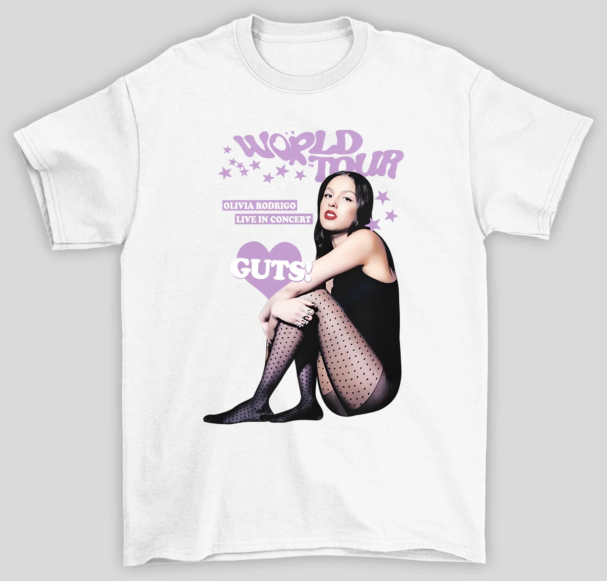 Camiseta Básica Olivia Rodrigo Live In Concert Guts-branco