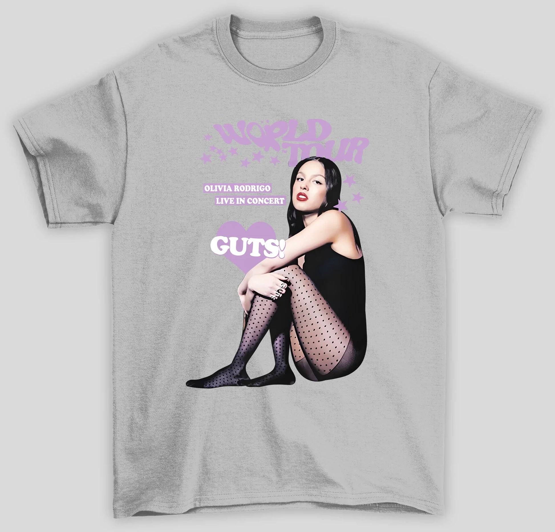 Camiseta Básica Olivia Rodrigo Live In Concert Guts-cinza