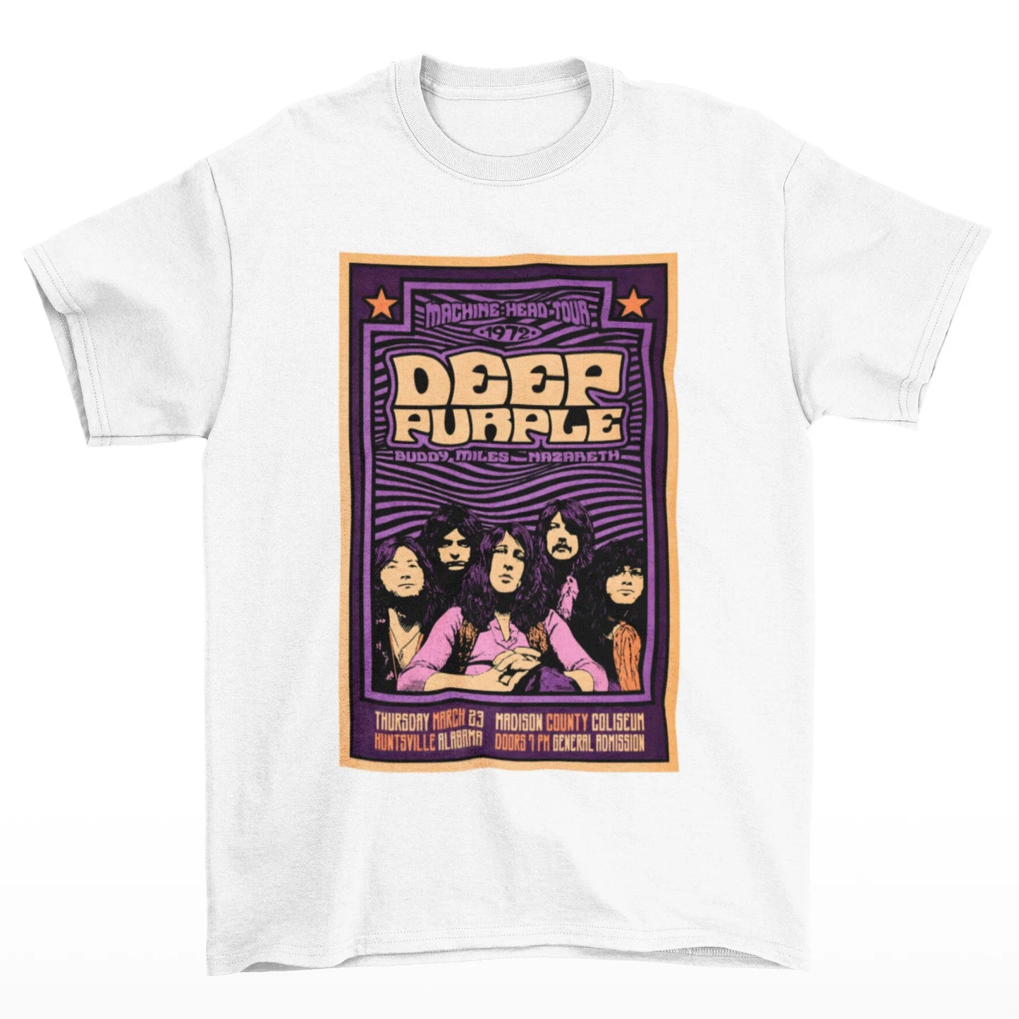 Camiseta Básica Deep Purple Machine Head Tour-BRANCO