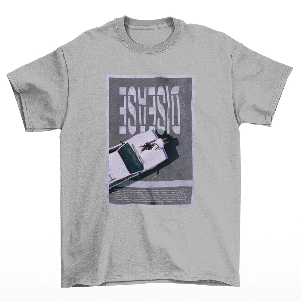 Camiseta Básica Lady Gaga Disease Poster Cinza