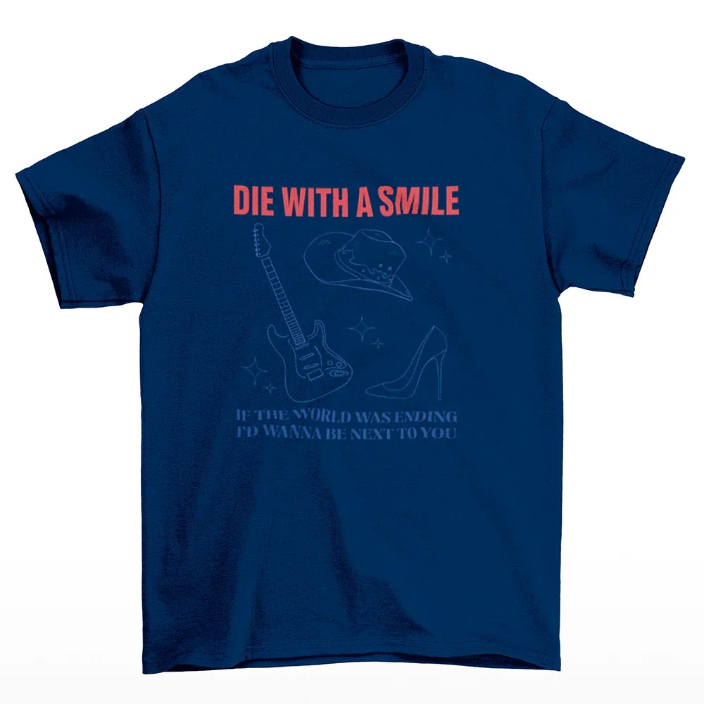 Camiseta Básica Lady Gaga Feat Bruno Mars I'd Wanna Be Next To You Azul Marinho