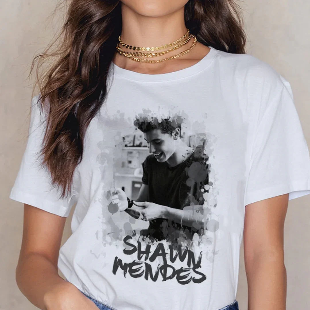Camiseta Básica Shawn Mendes Aesthetic - branco
