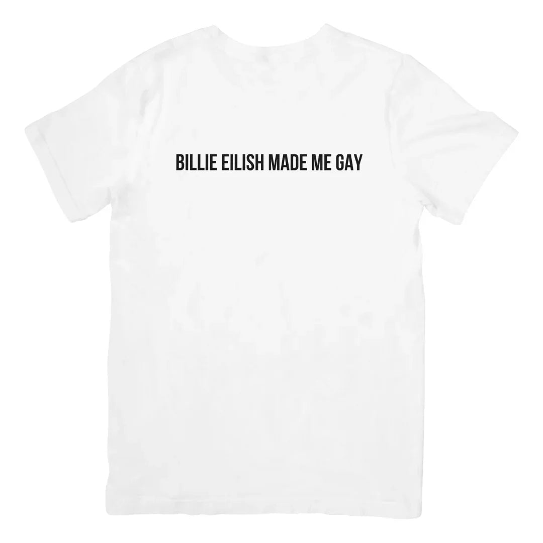 Camiseta Básica Billie Eilish Made Me Gay - Branco