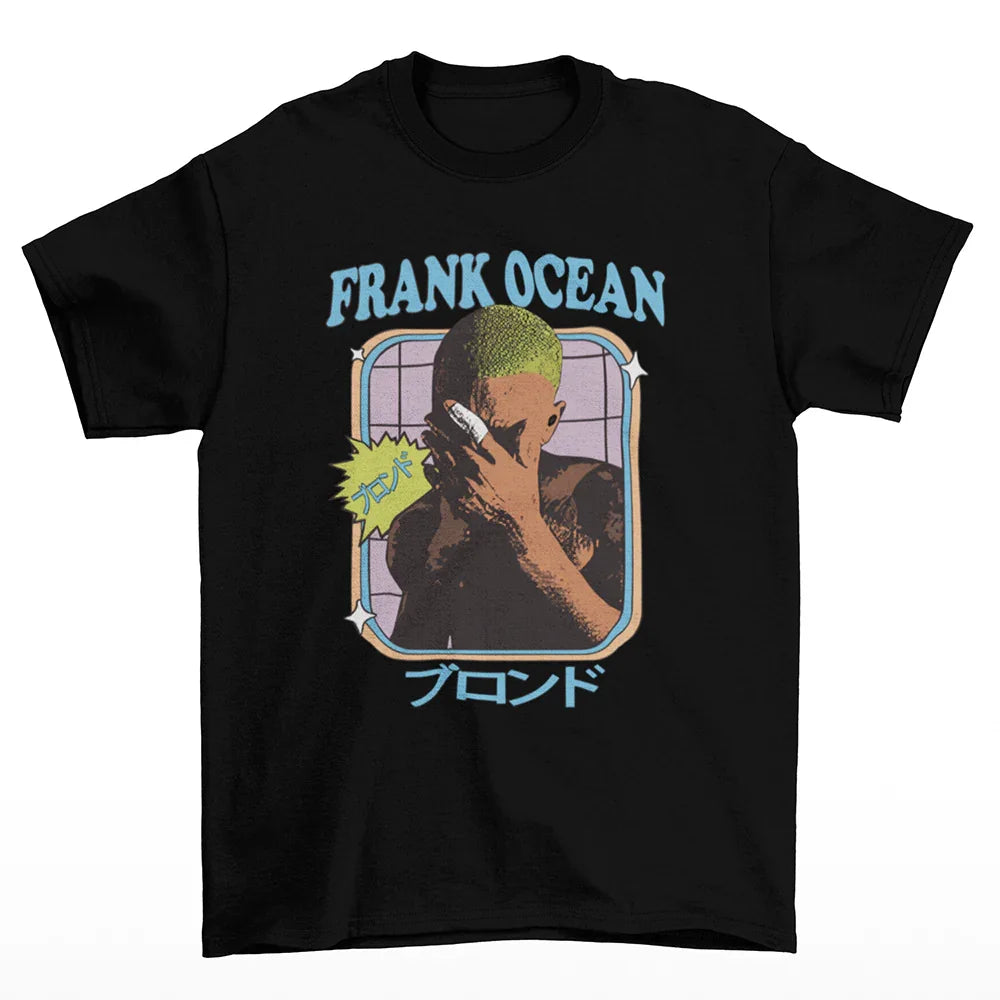 camiseta básica preta frank ocean cabeça verde japonês