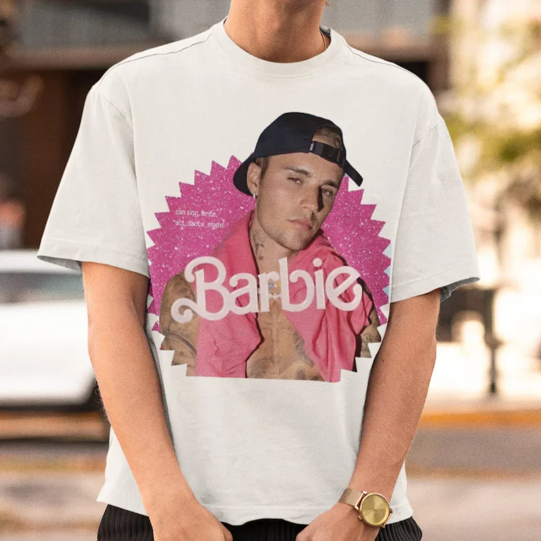 Camiseta Básica Justin Bieber Barbie Mood Branco