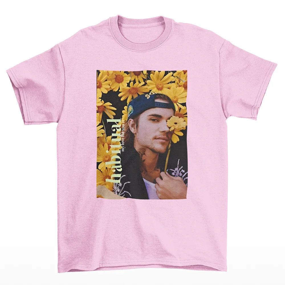 Camiseta Básica Justin Bieber Habitual Rosa Bebê