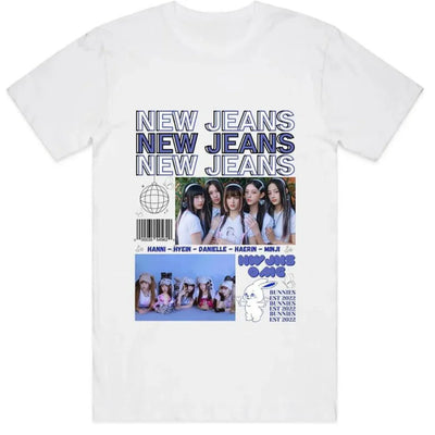 Camiseta Básica NewJeans Bunnies OMG - branco