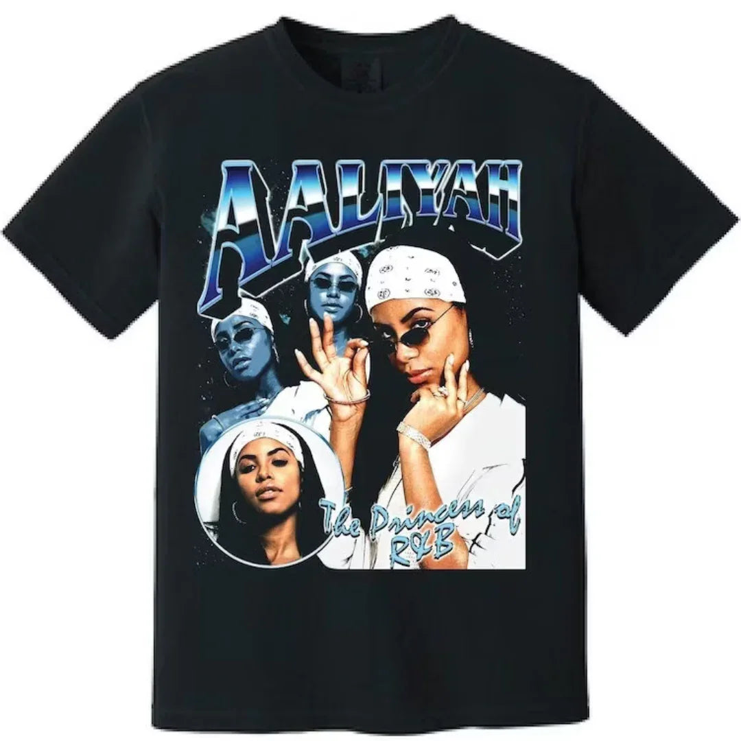 Camiseta Básica Aaliyah Princess Of R&B-PRETO