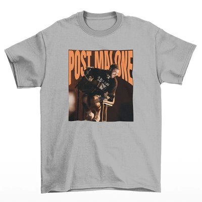 Camiseta Básica Post Malone Happy Singer - cinza