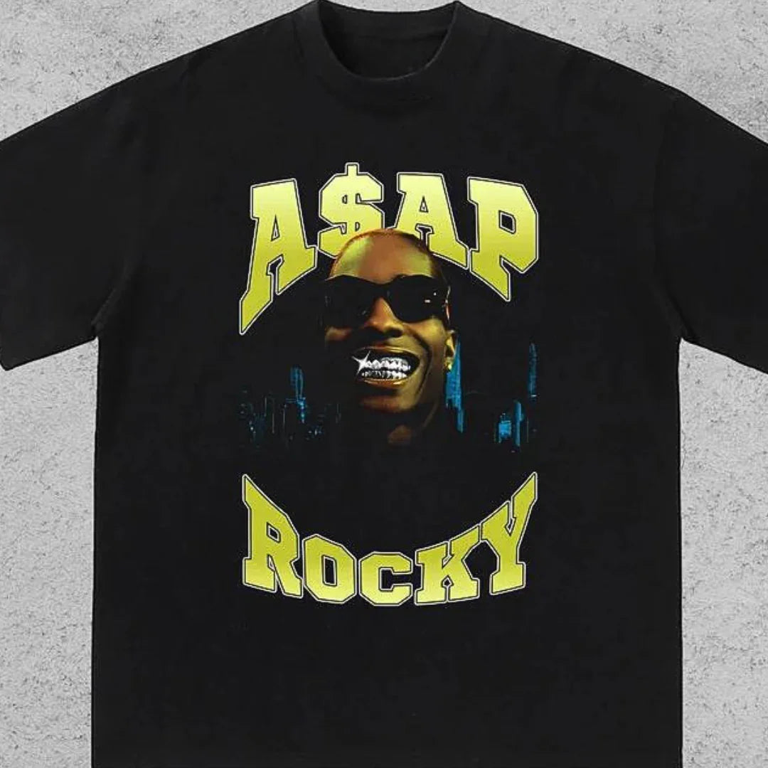 Camiseta Básica Asap Rocky Retro Graphic - PRETO ( FRENTE )