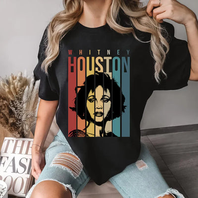 Camiseta Básica Whitney Houston Retro Vintage-PRETO