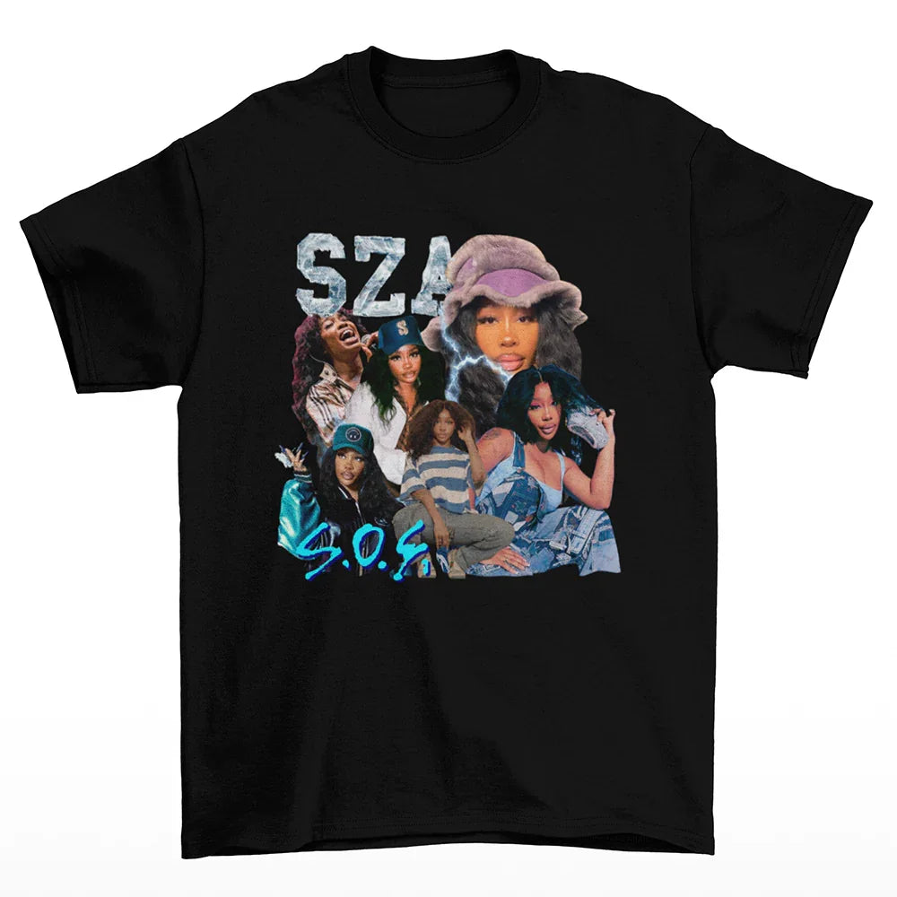 Camiseta Básica SZA Style SOS- Preto