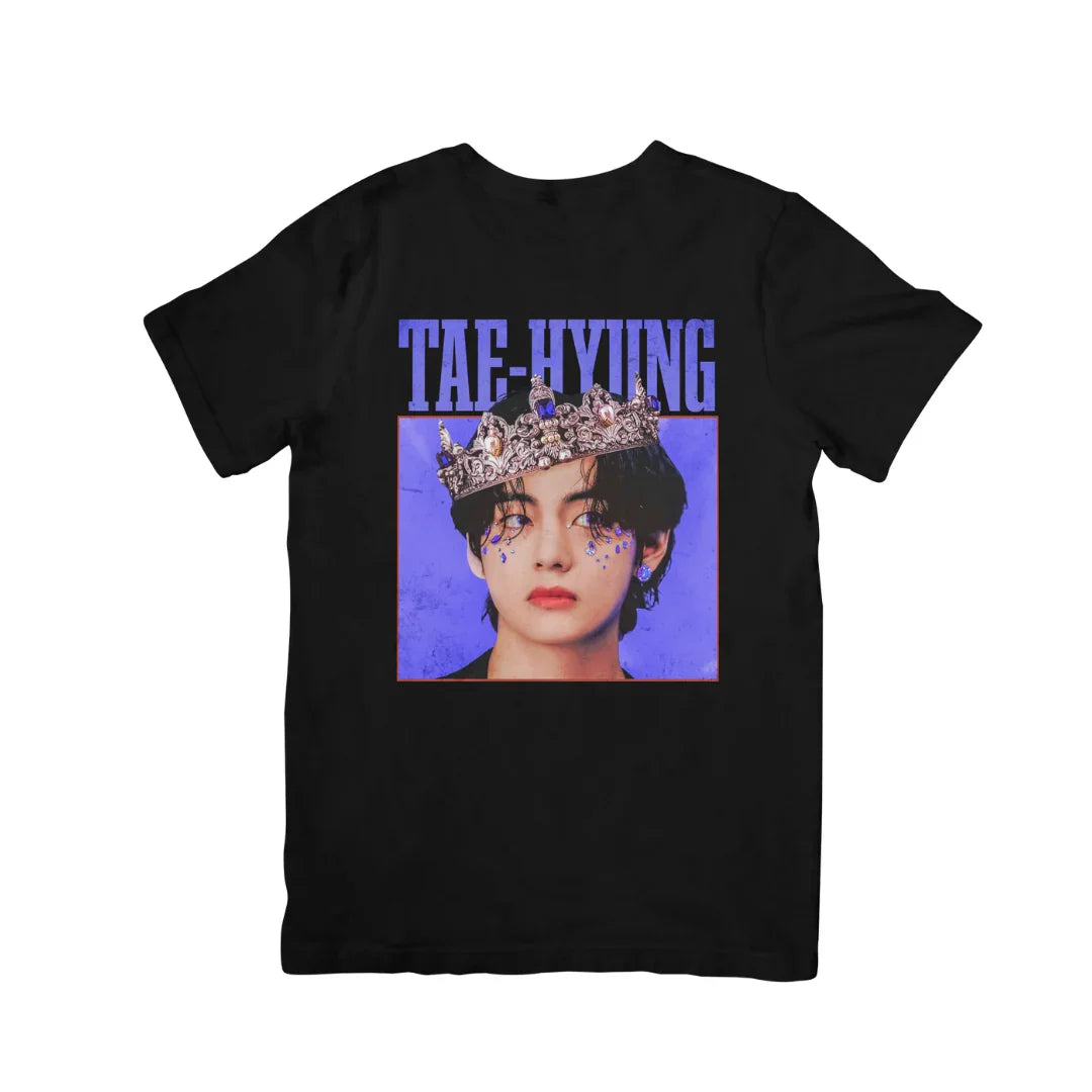 Camiseta Básica BTS Tae-Hyung Graphic Vintage-PRETO