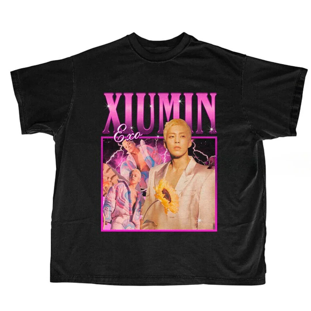 Camiseta Básica Exo Xiumin Retro -preto