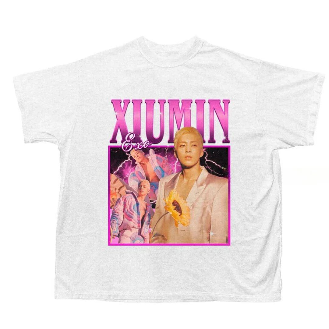 Camiseta Básica Exo Xiumin Retro - branco