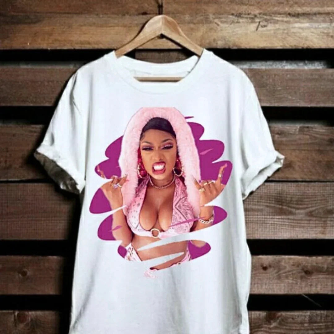 Camiseta Básica Megan Thee Stallion Aesthetic-BRANCO