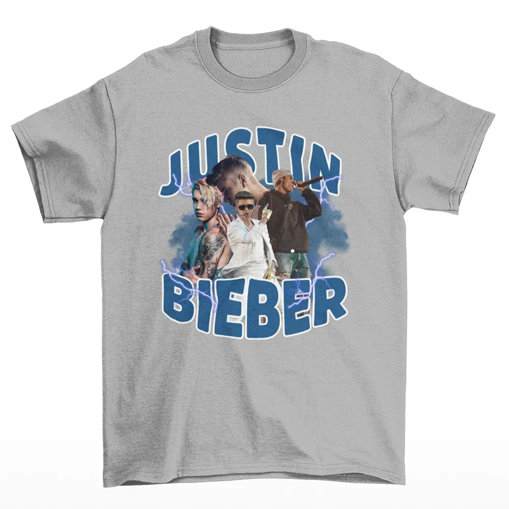 Camiseta Básica Justin Bieber Collab Design Cinza