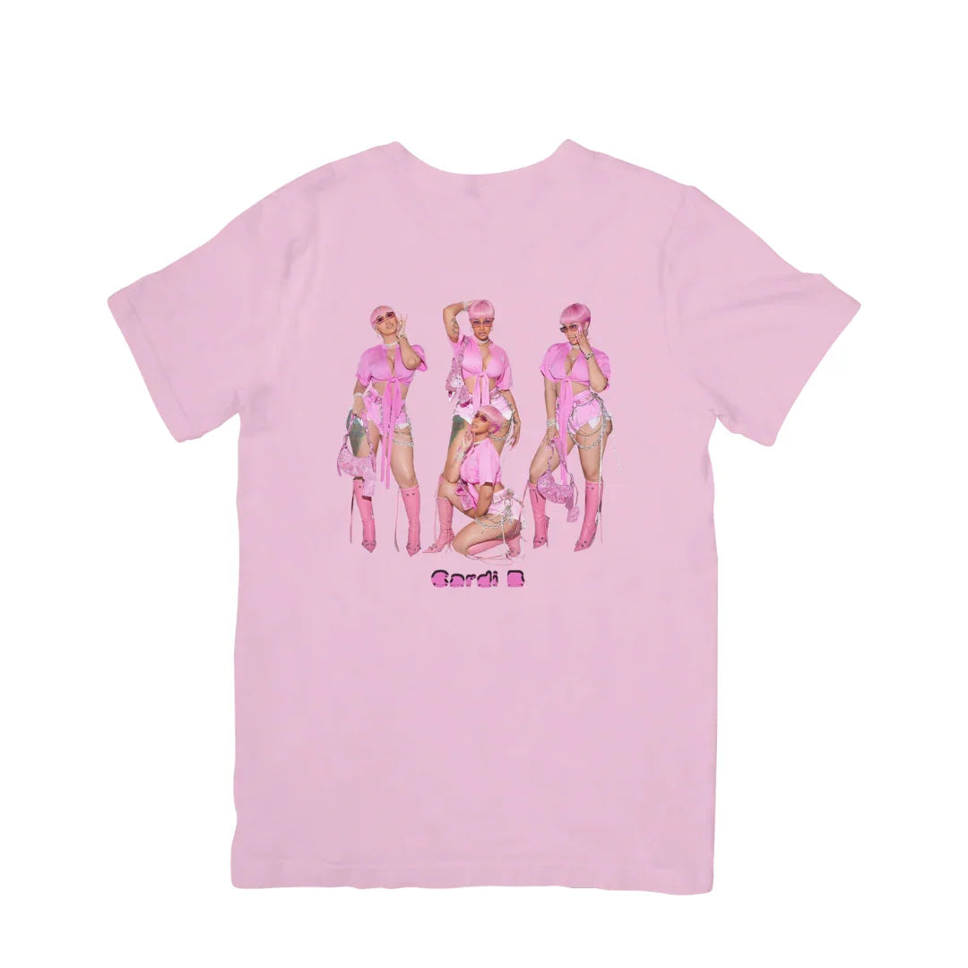 Camiseta Básica Cardi B Collage Rosa bebê