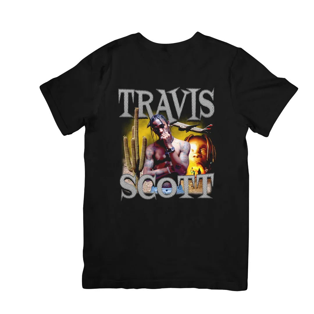 Camiseta Básica Travis Scott Cacto Rapper Preto