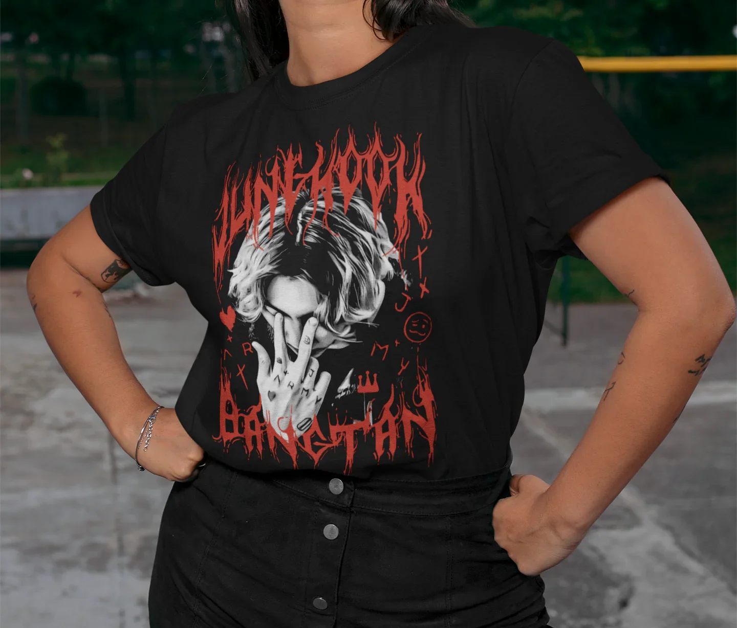 Camiseta Básica BTS Jungkook Fire-PRETO