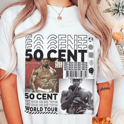 Camiseta Básica 50 Cent Get Rich Or Die Tryin-BRANCO