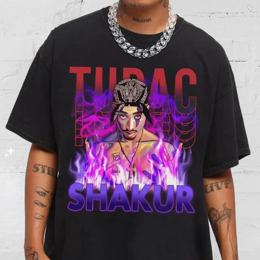 Camiseta Básica Tupac Graphic-PRETO
