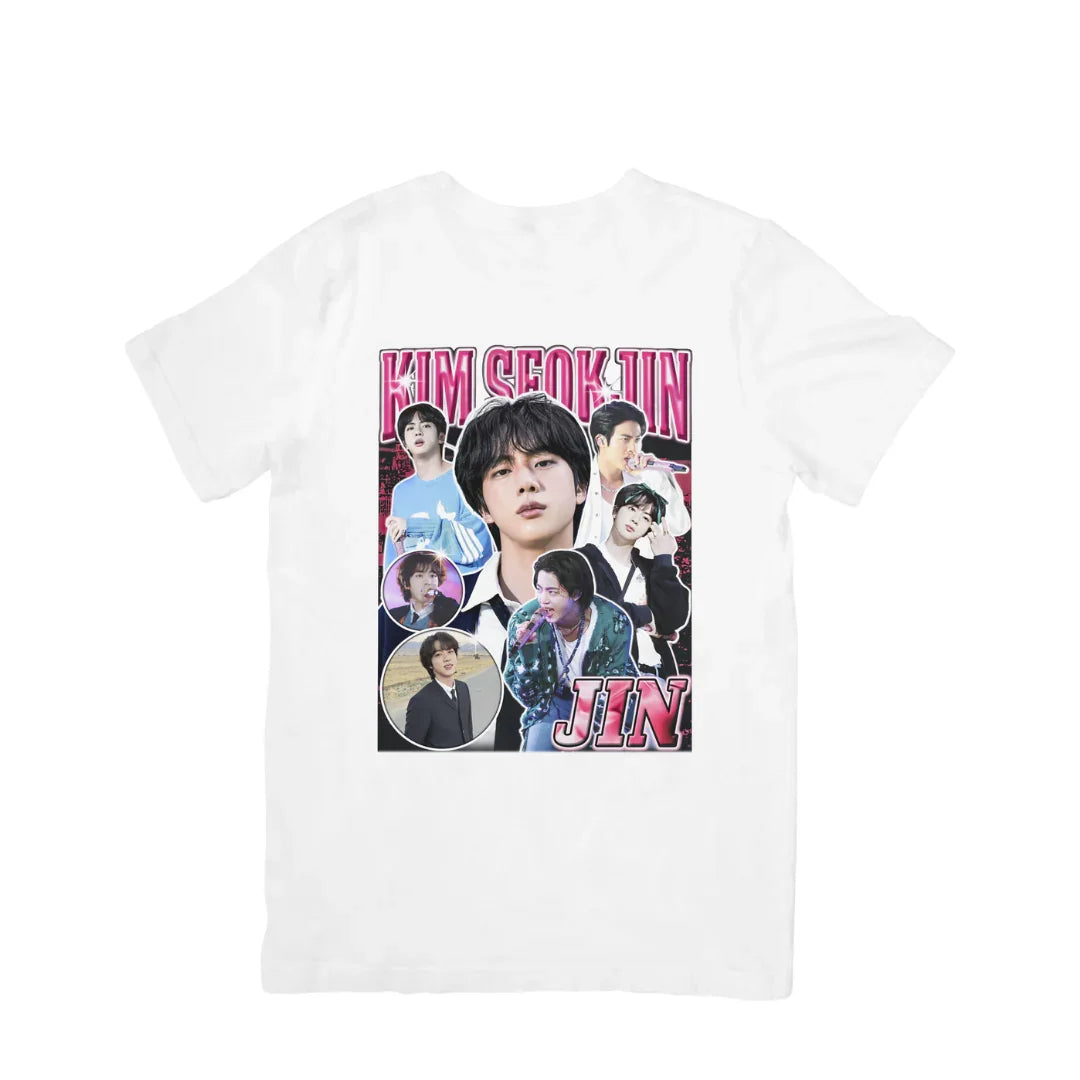 Camiseta Básica BTS Jin Graphic-BRANCO