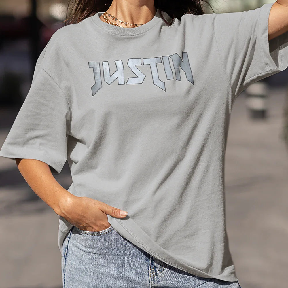 Camiseta Básica Justin Bieber Name Cinza