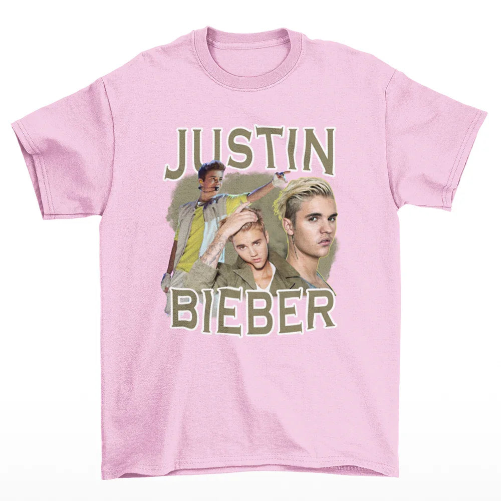 Camiseta Básica Justin Bieber Aesthetic Graphic Rosa Bebê