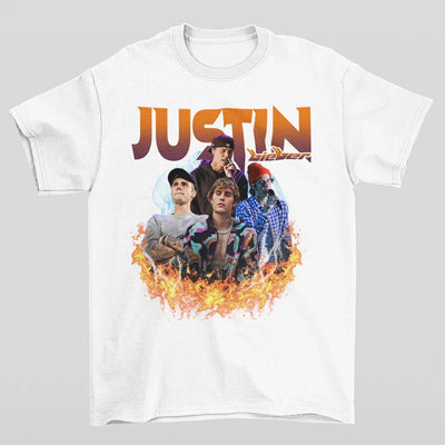 Camiseta Básica Justin Bieber Fire Branco