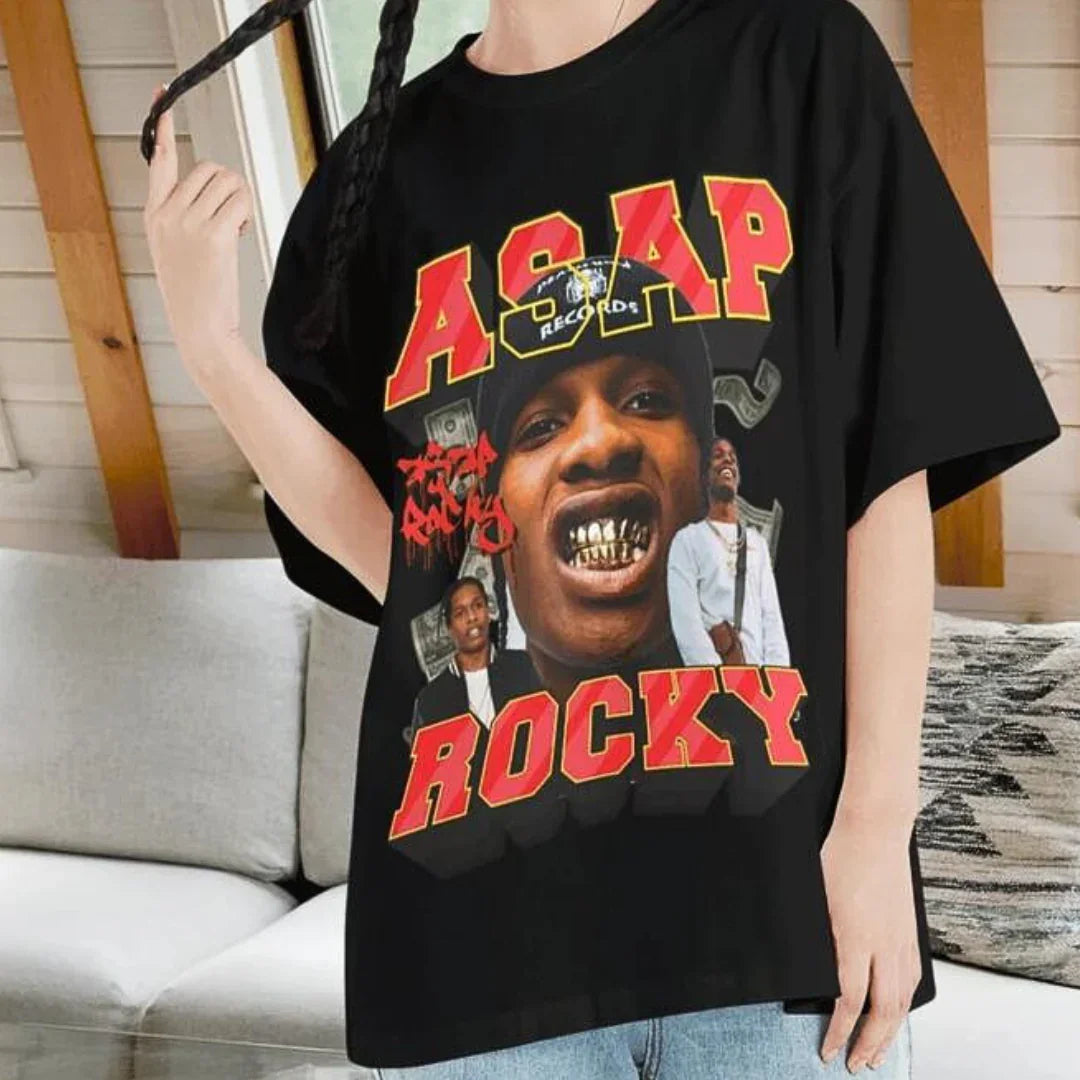 Camiseta Básica Asap Rocky Merch - PRETO ( FRENTE )