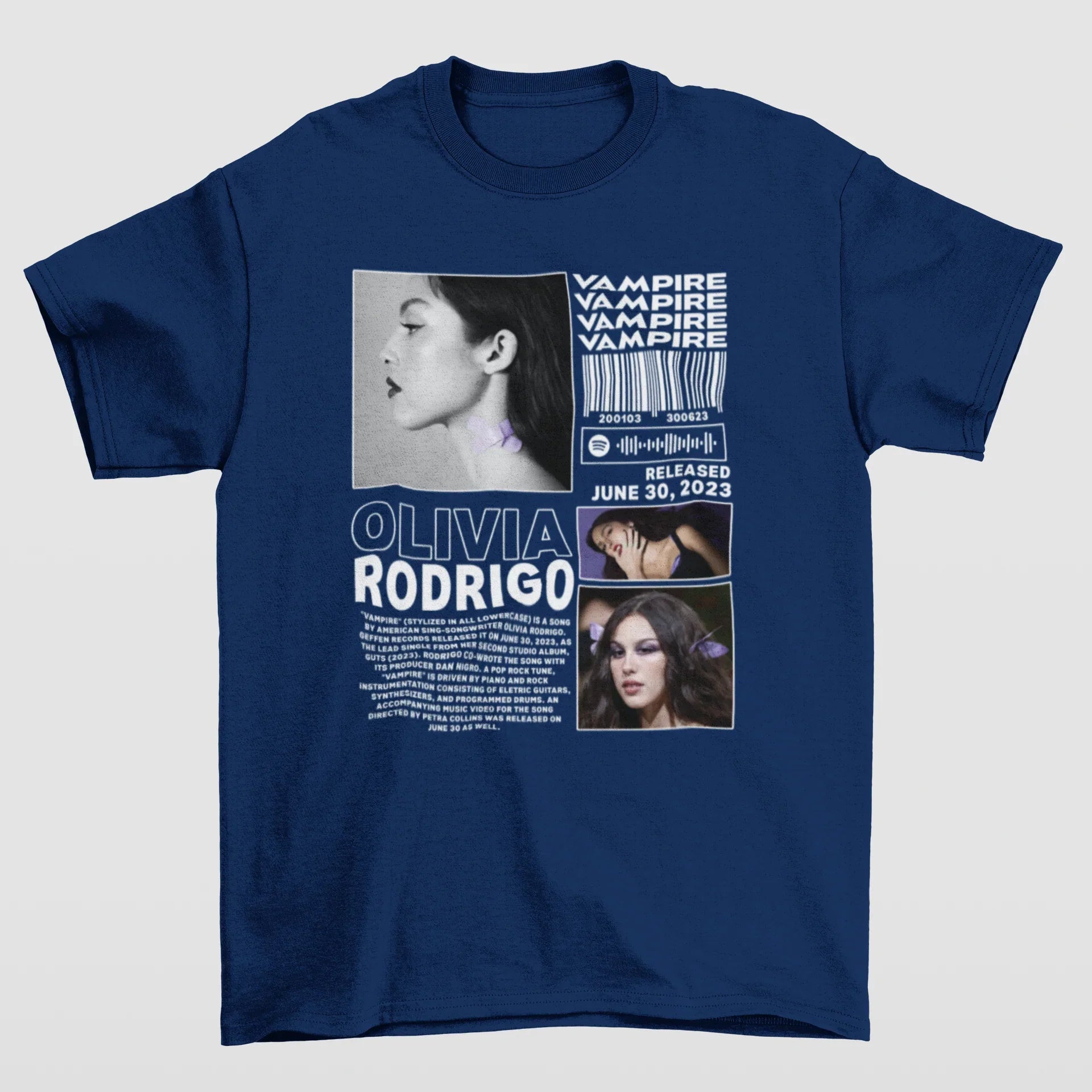 Camiseta Básica Olivia Rodrigo Vampire Letters- azul-marinho