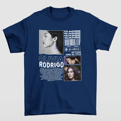 Camiseta Básica Olivia Rodrigo Vampire Letters- azul-marinho