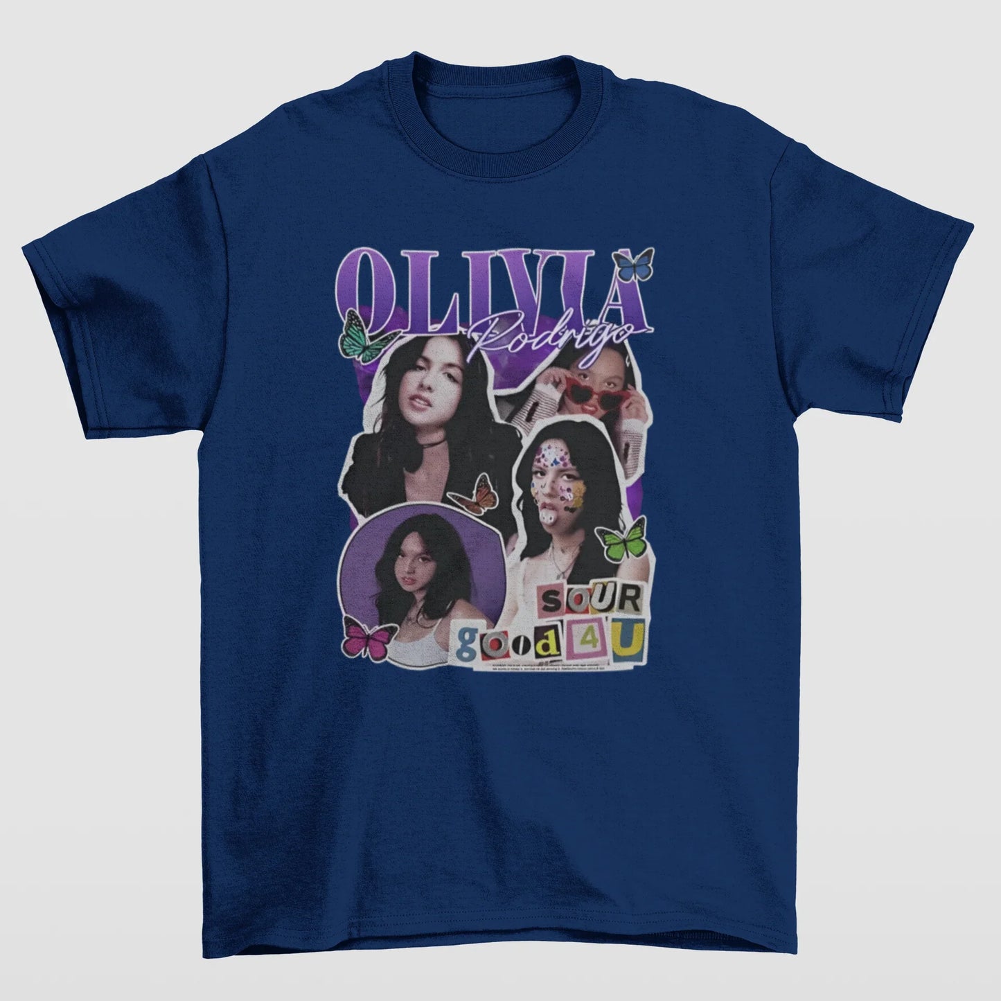 Camiseta Básica Olivia Rodrigo Sour Good 4U- azul-marinho