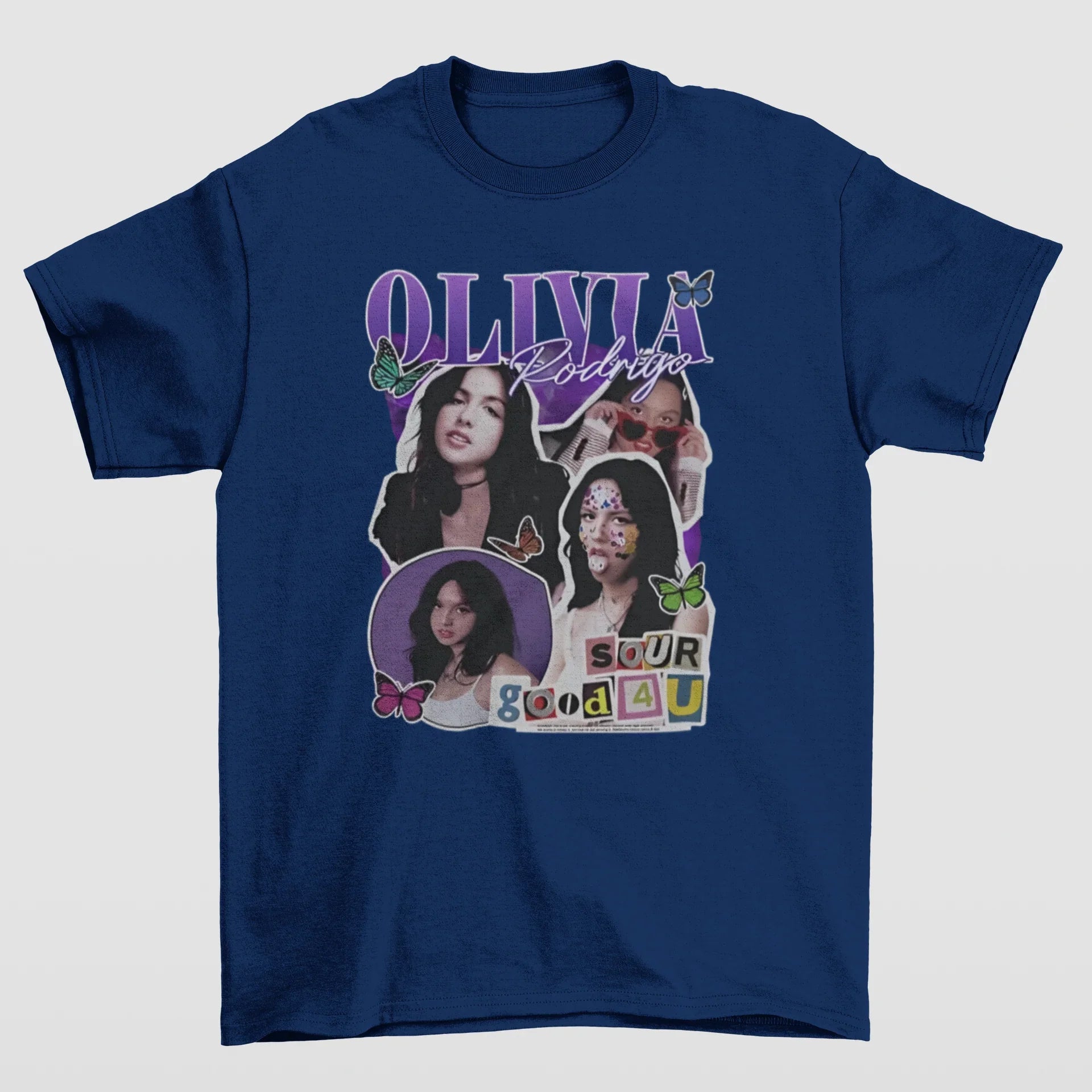 Camiseta Básica Olivia Rodrigo Sour Good 4U- azul-marinho