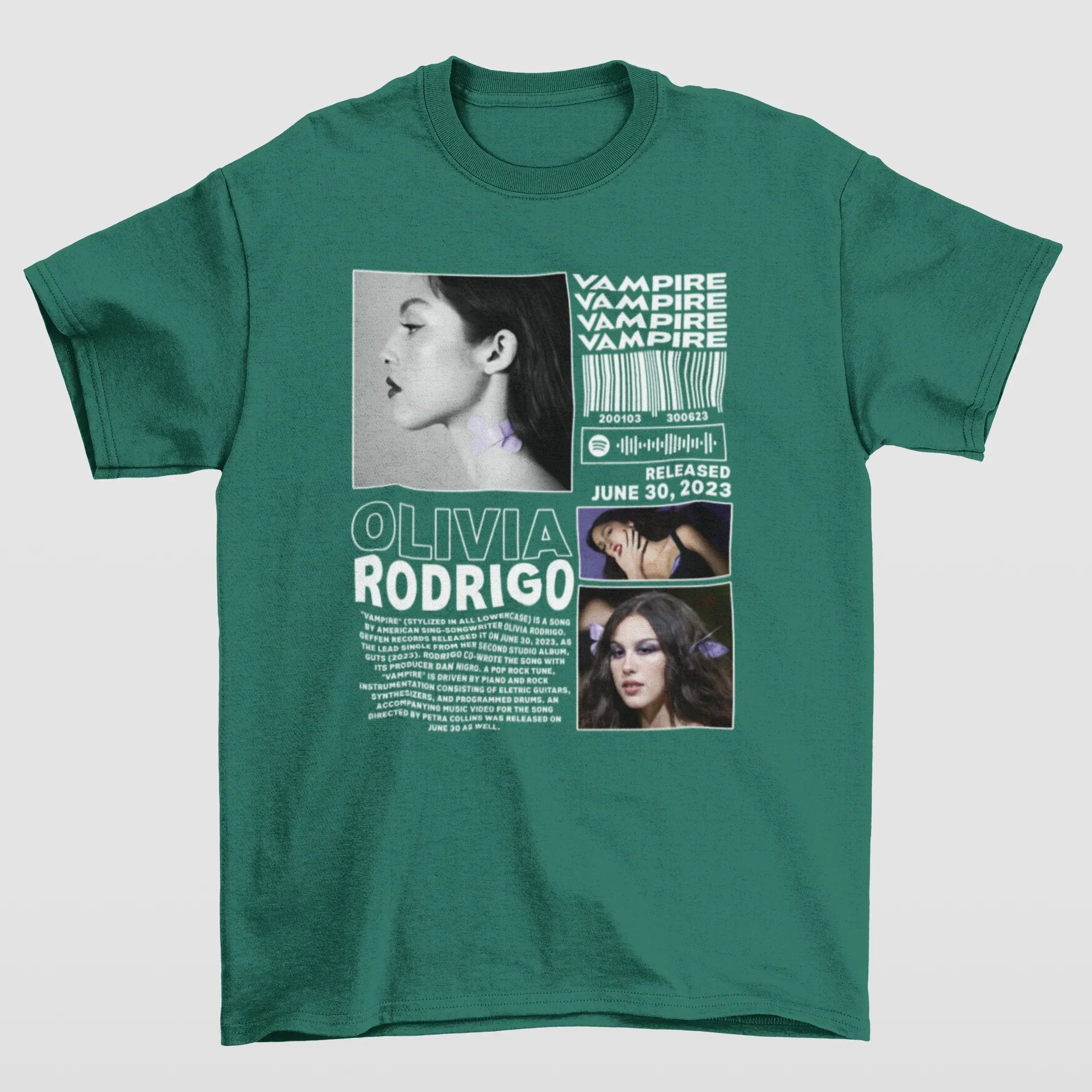 Camiseta Básica Olivia Rodrigo Vampire Letters- verde