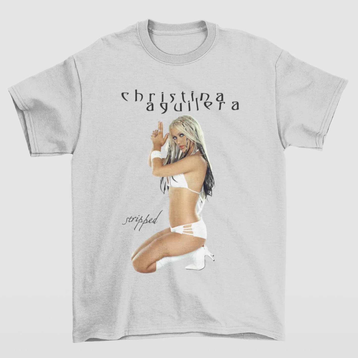 Camiseta Básica Christina Aguilera Stripped- cinza
