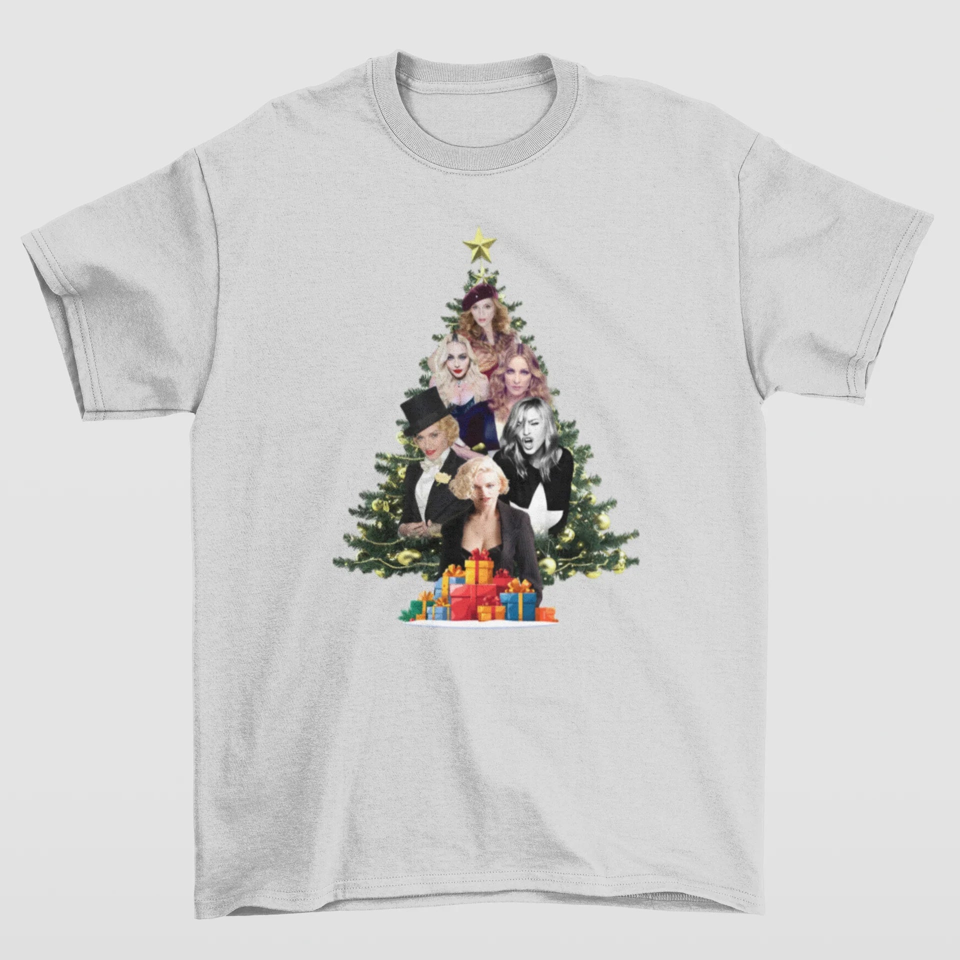 Camiseta Básica Christmas Madonna- CINZA